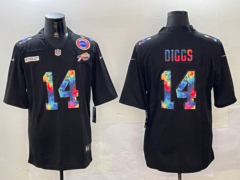 Men Buffalo Bills #14 Diggs Black Rainbow 2024 Nike Limited NFL Jersey style 2